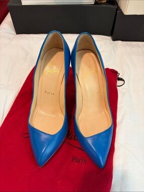 LOUBOUTIN Blue Leather Sexy Pointed-Toe Women’s Pump SZ 36